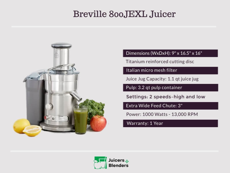 Breville 800JEXL Juicer Specsifications
